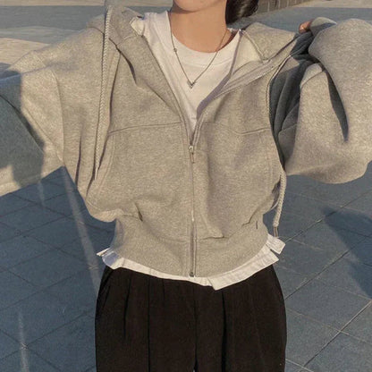 Dam Huvtröja – Oversized Passform – Fleece – Dragkedja – Känguruficka – Vardagsbruk