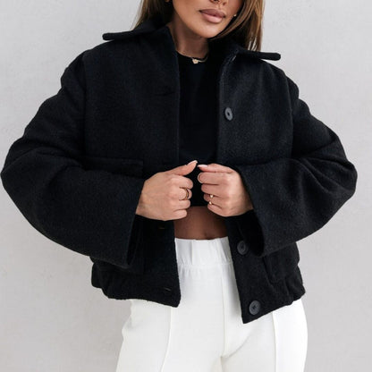 Dameblazer – Ull – Oversized passform – Enkeltspent – Elastisk kant – Klassisk krage