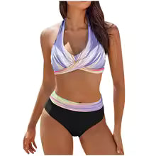 Dam Bikini Set – Push-Up Halterneck Topp – Tanga Underdel – Snabbtorkande Komfort