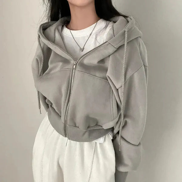 Dam Huvtröja – Oversized Passform – Fleece – Dragkedja – Känguruficka – Vardagsbruk