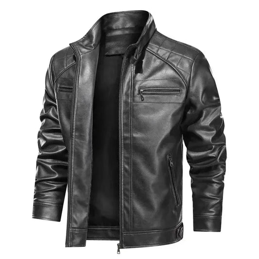 Herr bikerjacka – Slim fit – Axel detaljer – Dragkedjor – Skinnlook