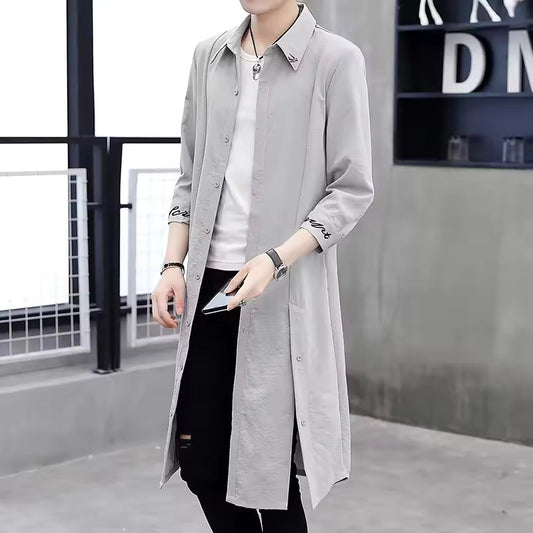 Herr trenchcoat – Oversized passform – Bomullsblandning – Långa ärmar – Knäppning