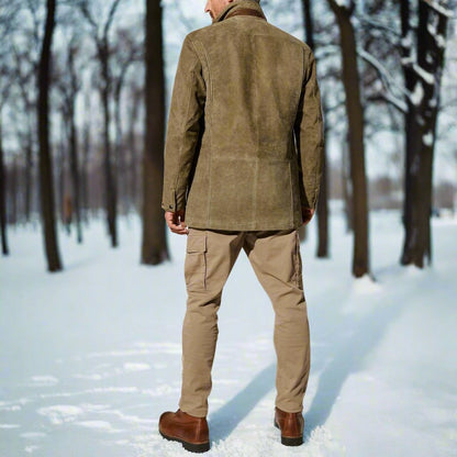 Herr Mockaskinnjacka – Tailored Fit – Notch Slag – Knappstängning – Klassisk Design