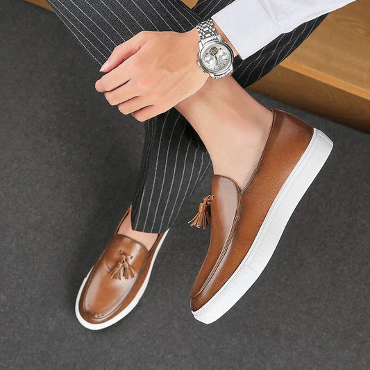 Herr Loafers - Skinn - Slip-On - Med Tofs - Elegant och Bekväm