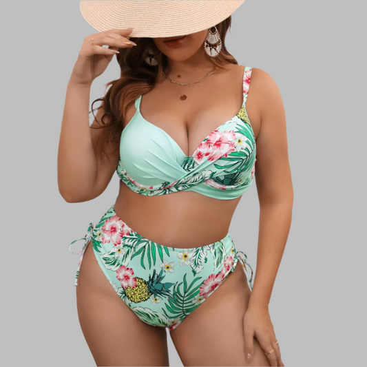 Dam Bikini Set – Hög Midja – Twist Front – Justerbara Remmar – Sidoknytningar