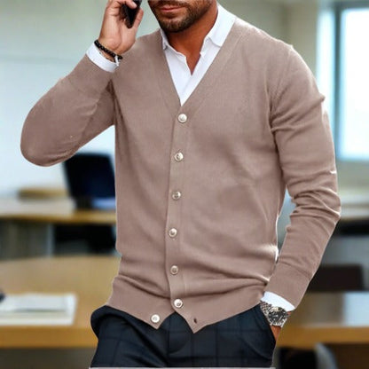 Herr Cardigan – V-ringning – Knäppning – Slim Fit – Långärmad Bomull Ull-blandning