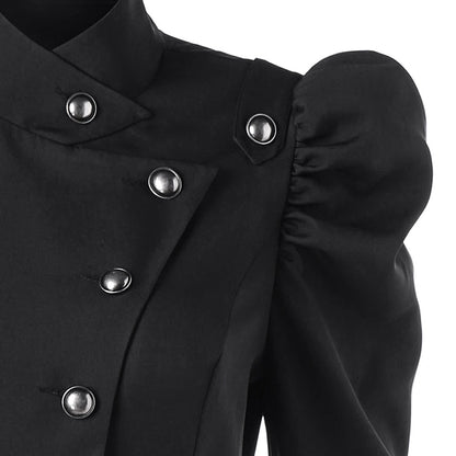Dam Lång Kappa - Hög Stående Krage - Dubbelsydd - Puffärmar - Elegant Snitt
