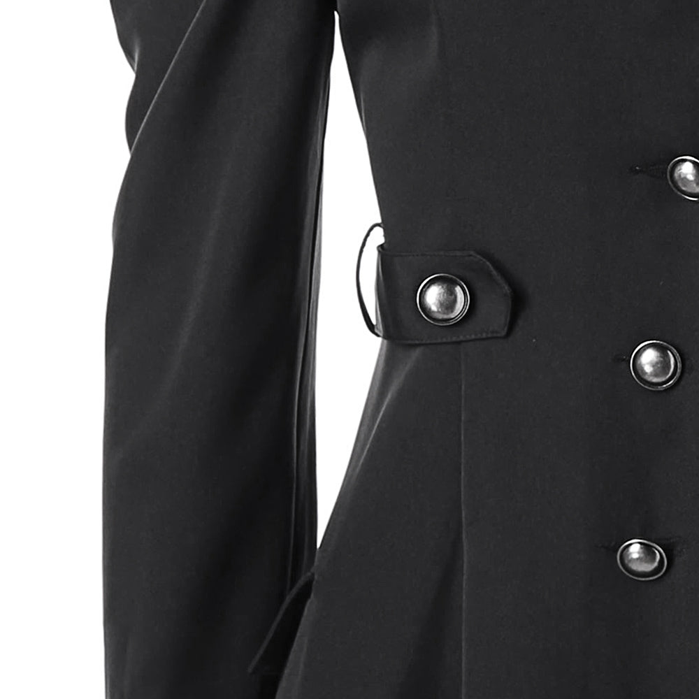 Dam Lång Kappa - Hög Stående Krage - Dubbelsydd - Puffärmar - Elegant Snitt