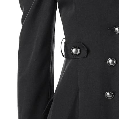 Dam Lång Kappa - Hög Stående Krage - Dubbelsydd - Puffärmar - Elegant Snitt