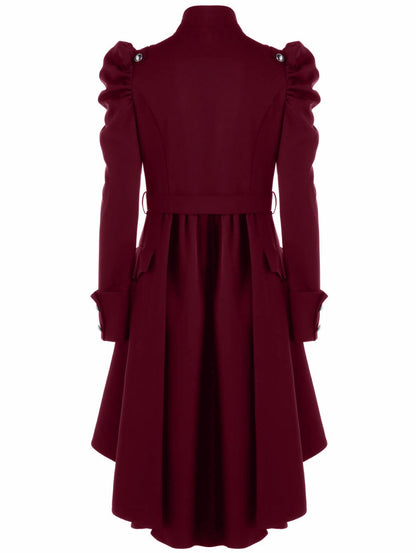 Dam Lång Kappa - Hög Stående Krage - Dubbelsydd - Puffärmar - Elegant Snitt