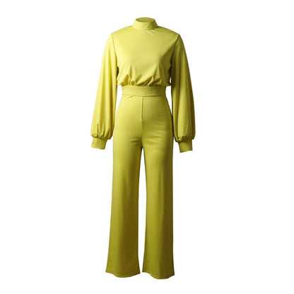 Dam Byxdress - Hög Hals - Vida Ben - Ballongärmar - Elegant Passform