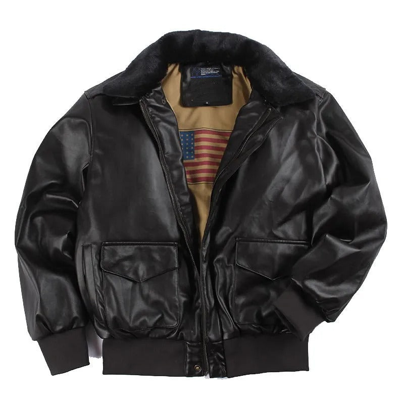 Herr skinnjacka – Regular fit – Dragkedjestängning – Fuskpäls krage – Vintage stil