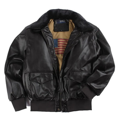 Herr skinnjacka – Regular fit – Dragkedjestängning – Fuskpäls krage – Vintage stil