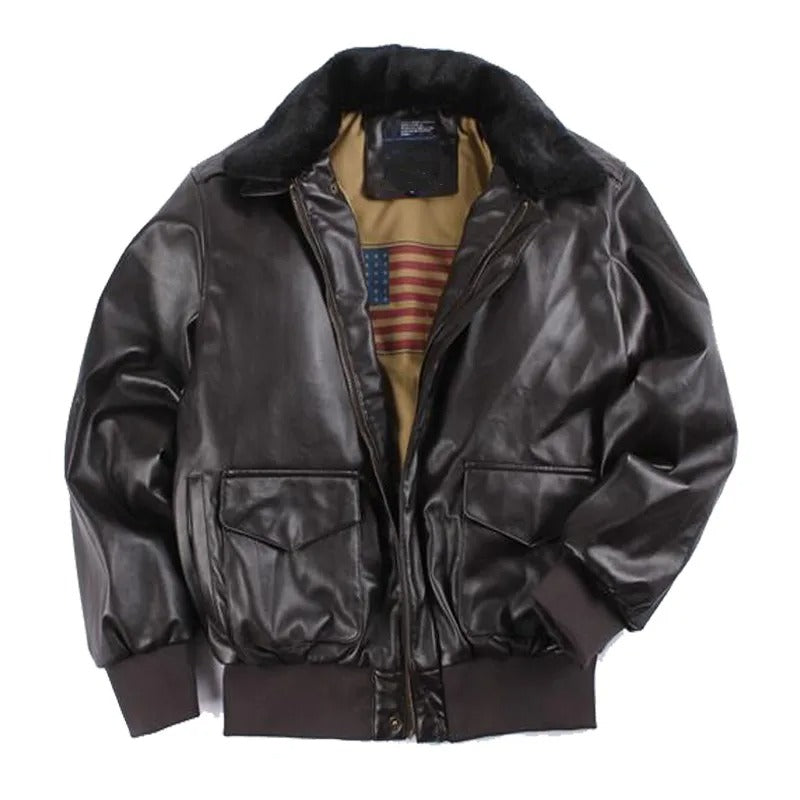 Herr skinnjacka – Regular fit – Dragkedjestängning – Fuskpäls krage – Vintage stil