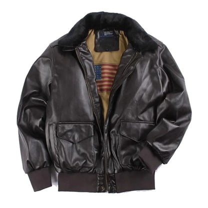 Herr skinnjacka – Regular fit – Dragkedjestängning – Fuskpäls krage – Vintage stil