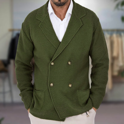 Herr Cardigan – Stickat Tyg – Regular Fit – Dubbelspränd – Kavajliknande Krage