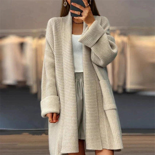 Stilig oversized cardigan med store sidelommer for kvinner